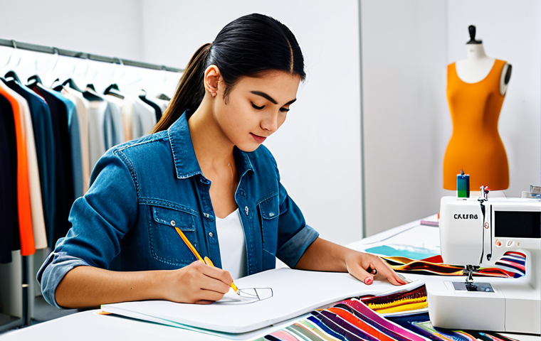 **

"A fashion design student, fully clothed in casual attire, sketching designs in a bright, modern studio filled with fabrics and sewing machines. Safe for work, appropriate content, perfect anatomy, natural proportions, modest attire, focus on the creative process, professional lighting, clean background."

**