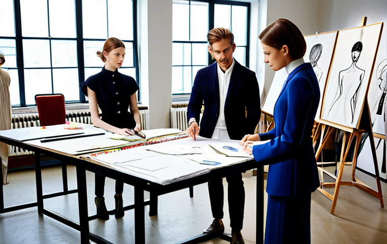 Fashion Design Studio**

"A diverse team of fashion designers collaborating in a bright, modern studio, sketching designs and discussing fabric swatches, fully clothed in professional attire, surrounded by mood boards and mannequins, focus on teamwork and creativity, perfect anatomy, natural proportions, safe for work, appropriate content, professional."

**