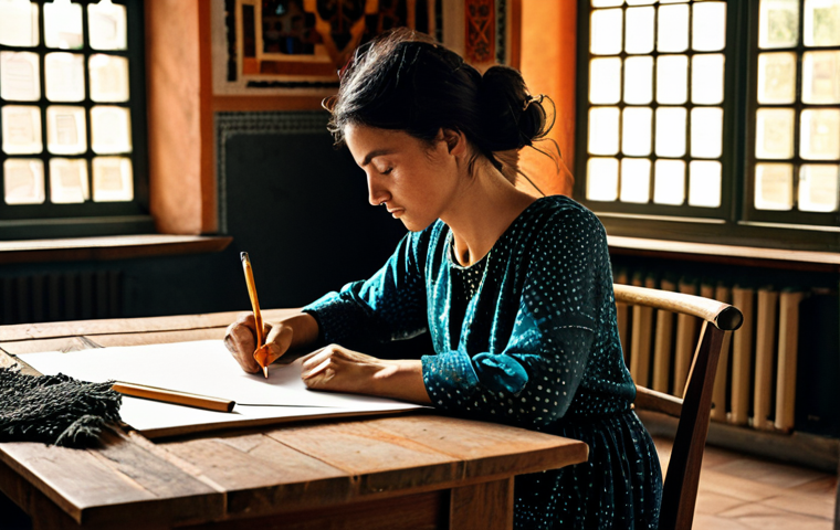 패션디자인과 패션코디네이션 - **Image Title: The Seed of Creativity**
    A female fashion designer in her late 30s, with an inten...